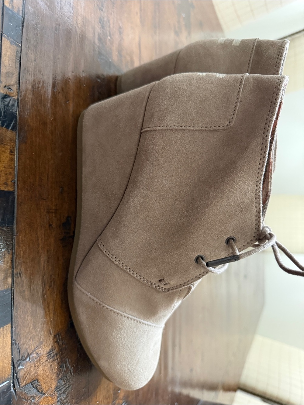 Suede Ankle Wedge Booties in Taupe - Women
